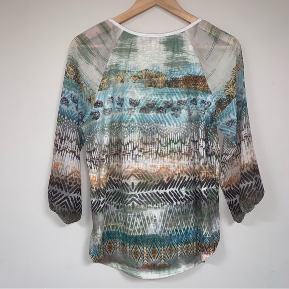 CHICOs Boho Blouse Women Medium 8 Embroidered Top Winter Neutral Natural Fall - Picture 10 of 14